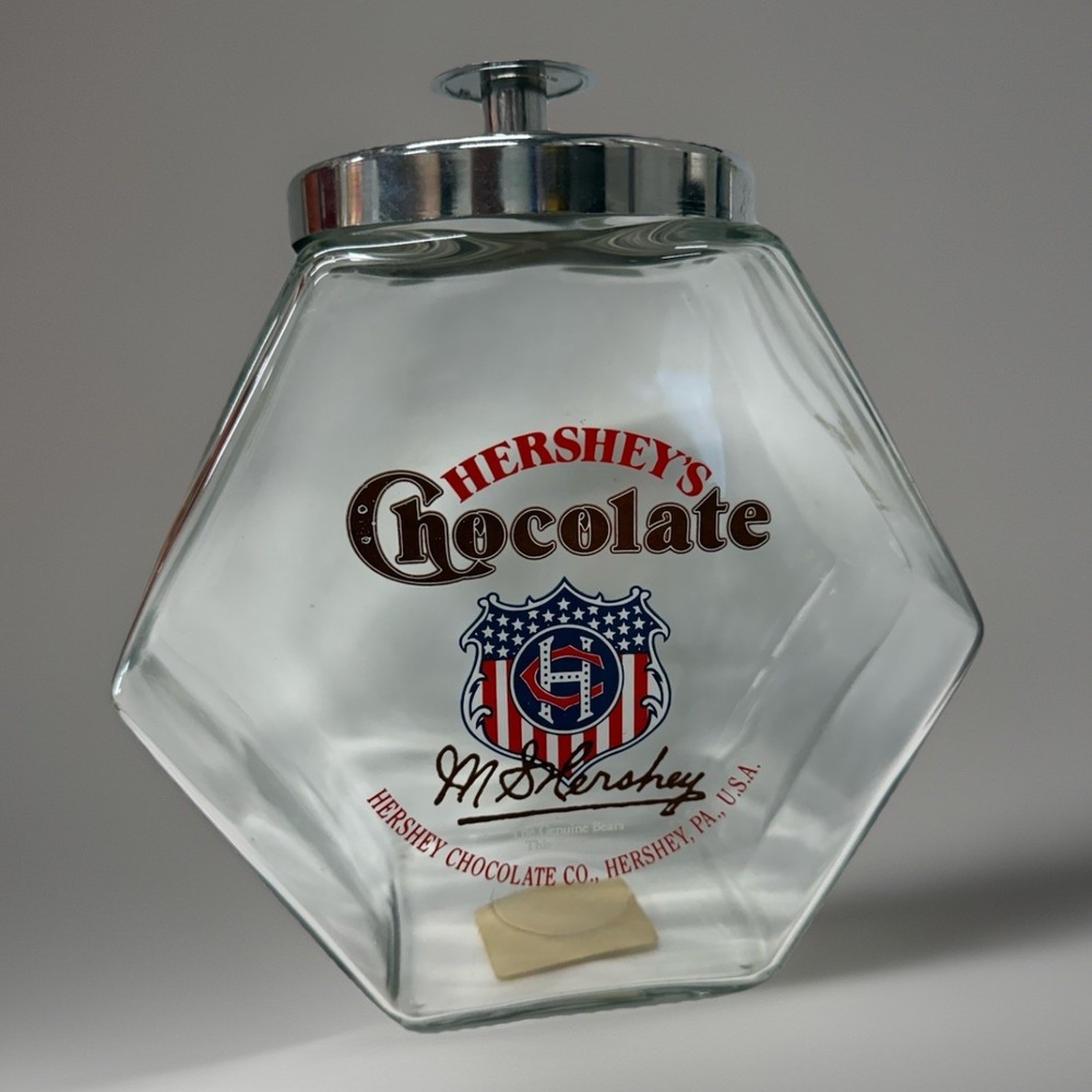 VTH Hershey's Chocolate Glass Hexagon Candy Store‎ Display Jar with Lid